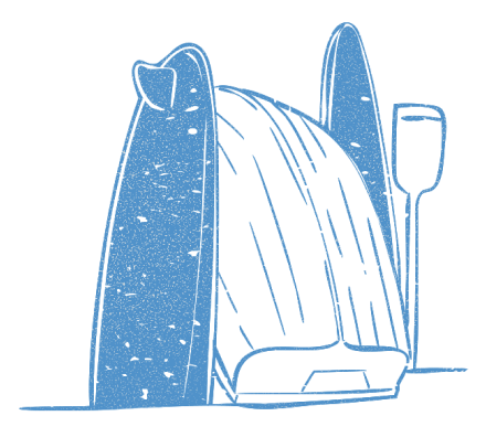 Boat and surfboards illustration